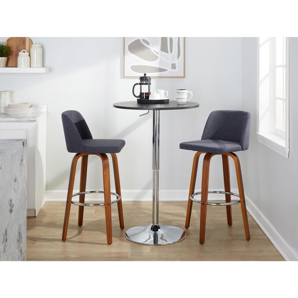 LumiSource Toriano Swivel Bar Stool with Blue Fabric Upholstery in Walnut and Chrome (Set of 2), , large