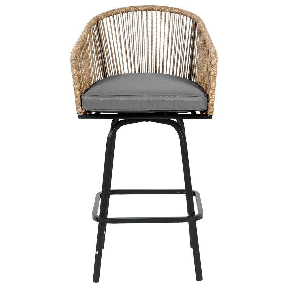 Hearth and Haven 3-Piece Outdoor Patio Bar Set with Gray Cushion in Black, , large