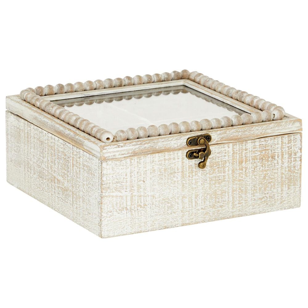 Maple and Jade Farmhouse Wood Box in White, , large
