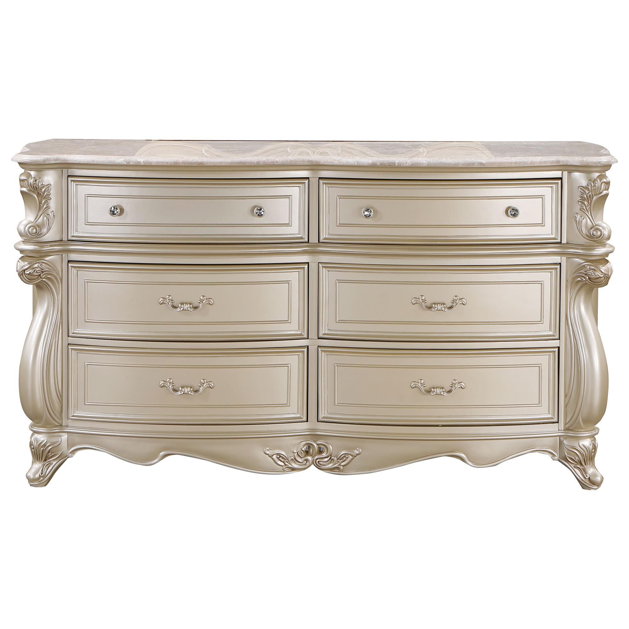 New Heritage Monique 6-Drawer Dresser with Marble Top in Champagne