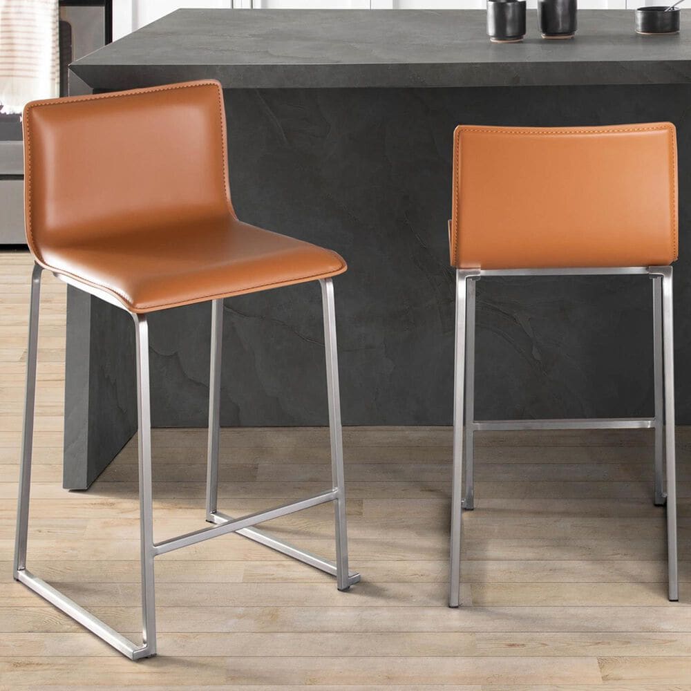 Lumisource Mara Counter Stool with Camel Cushion in Stainless Steel &#40;Set of 2&#41;, , large