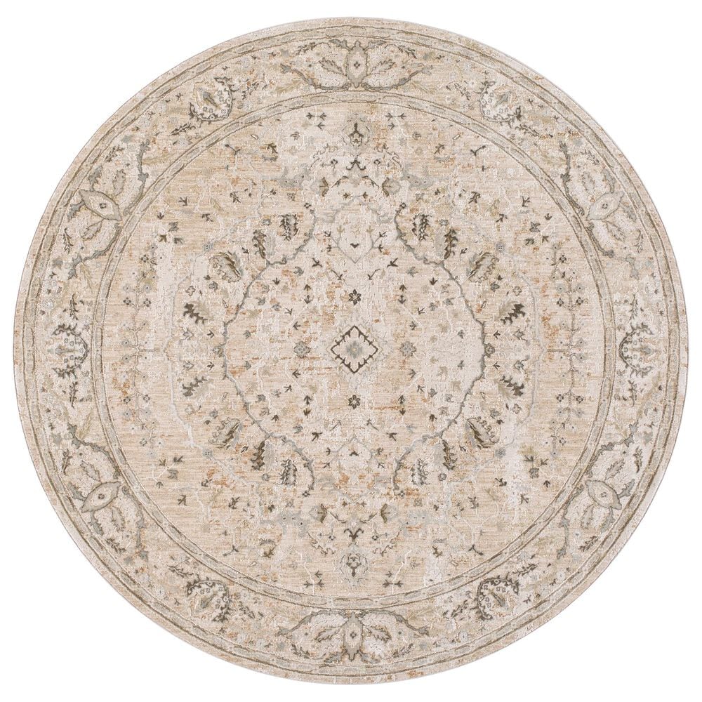 Surya Brunswick 6"7" Round Taupe, Light Beige, Dusty Sage, Gray, Olive and Deep Teal Area Rug, , large