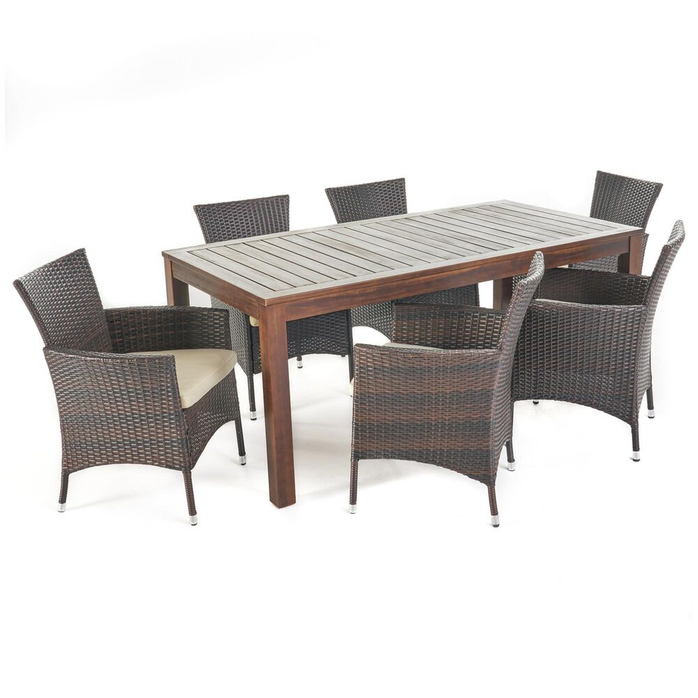 Noble House Lincoln 7-Piece Dining Set in Beige, , large