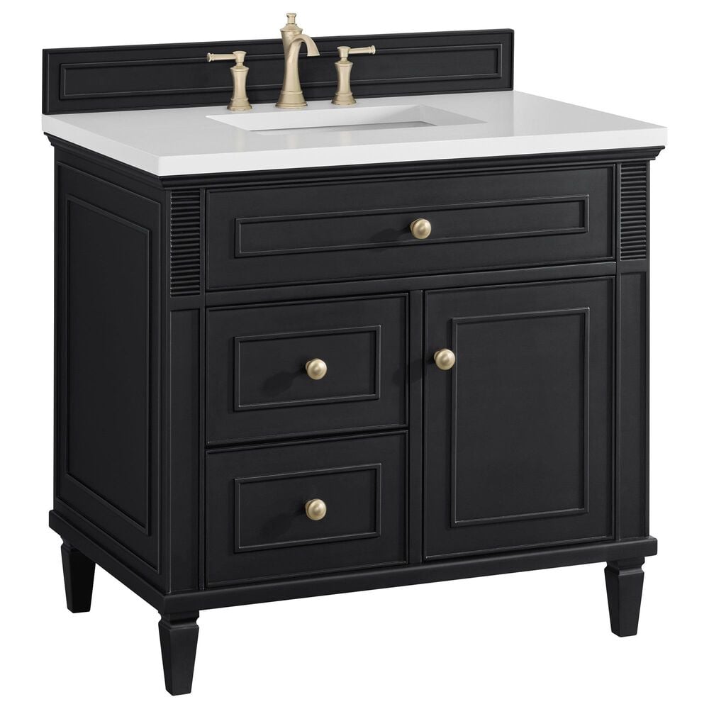 James Martin Vanities Lorelai 36" Single Vanity in Black Onyx with 3 cm White Zeus Quartz Top, , large