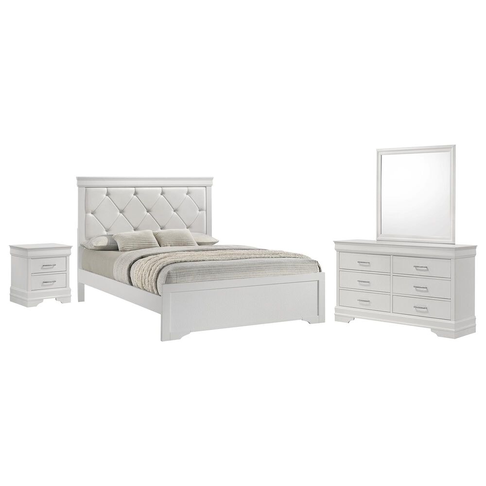 Crown Mark Amalia 4-Piece Queen Bedroom Set in White, , large