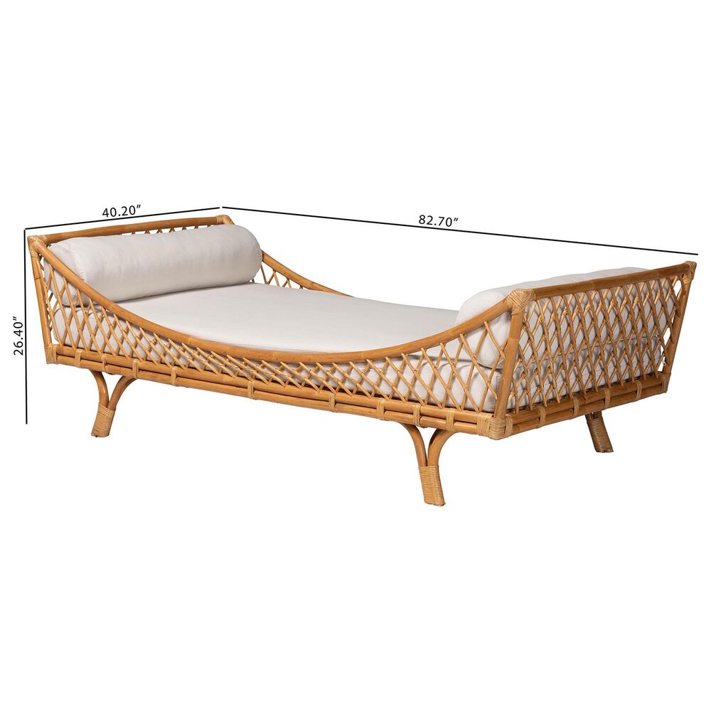 Baxton Studio Akemi Twin Rattan Daybed with Cushion in Light Honey, , large