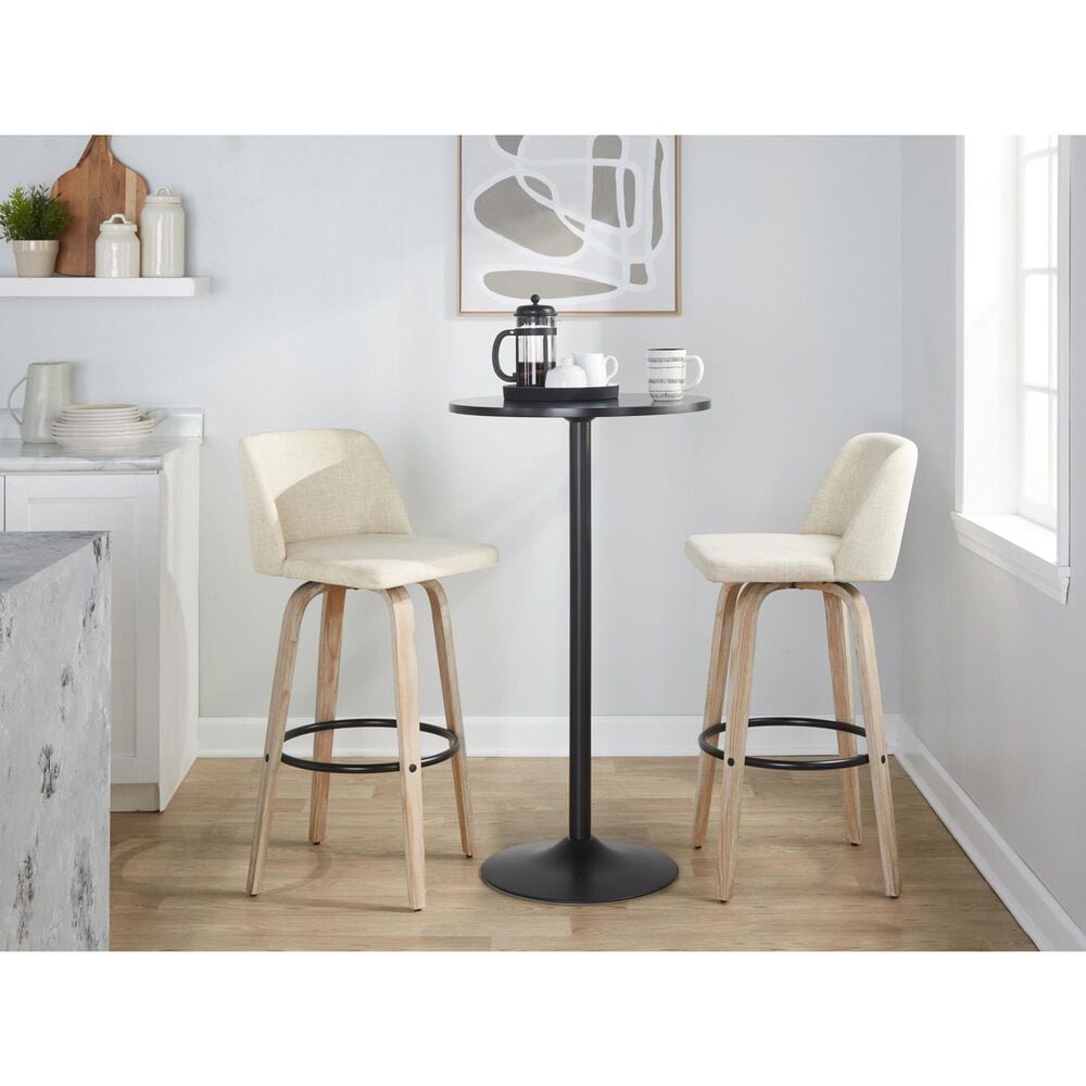 LumiSource Toriano Swivel Bar Stool with Cream Fabric Upholstery in Whitewashed and Black (Set of 2), , large