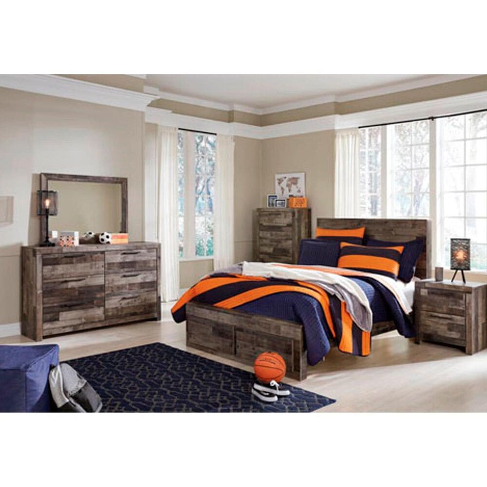 Signature Design by Ashley Derekson 4 Piece King Storage Bedroom Set in Walnut and Gray, , large