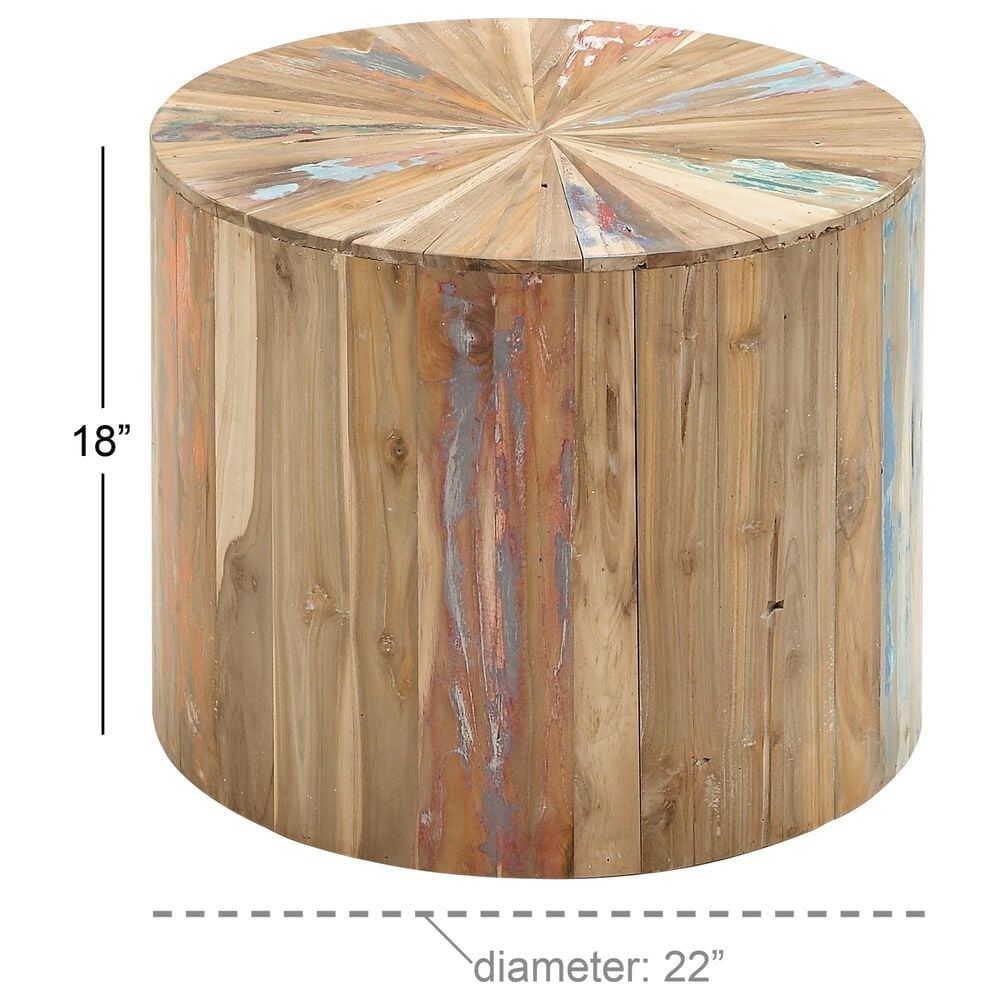 Maple and Jade Handmade Pinwheel Drum Accent End Table in Light Brown, , large