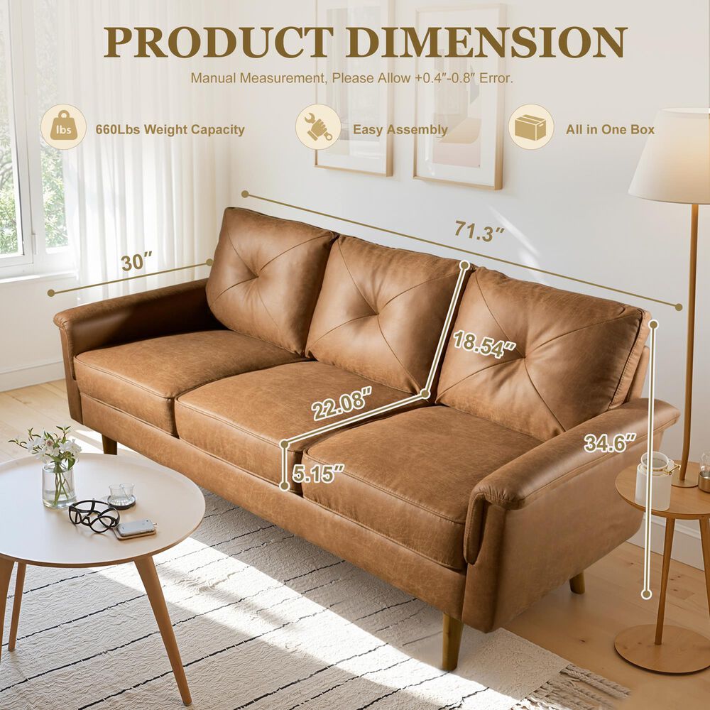 HOMLUX 72" Stationary Sofa in Light Brown, , large