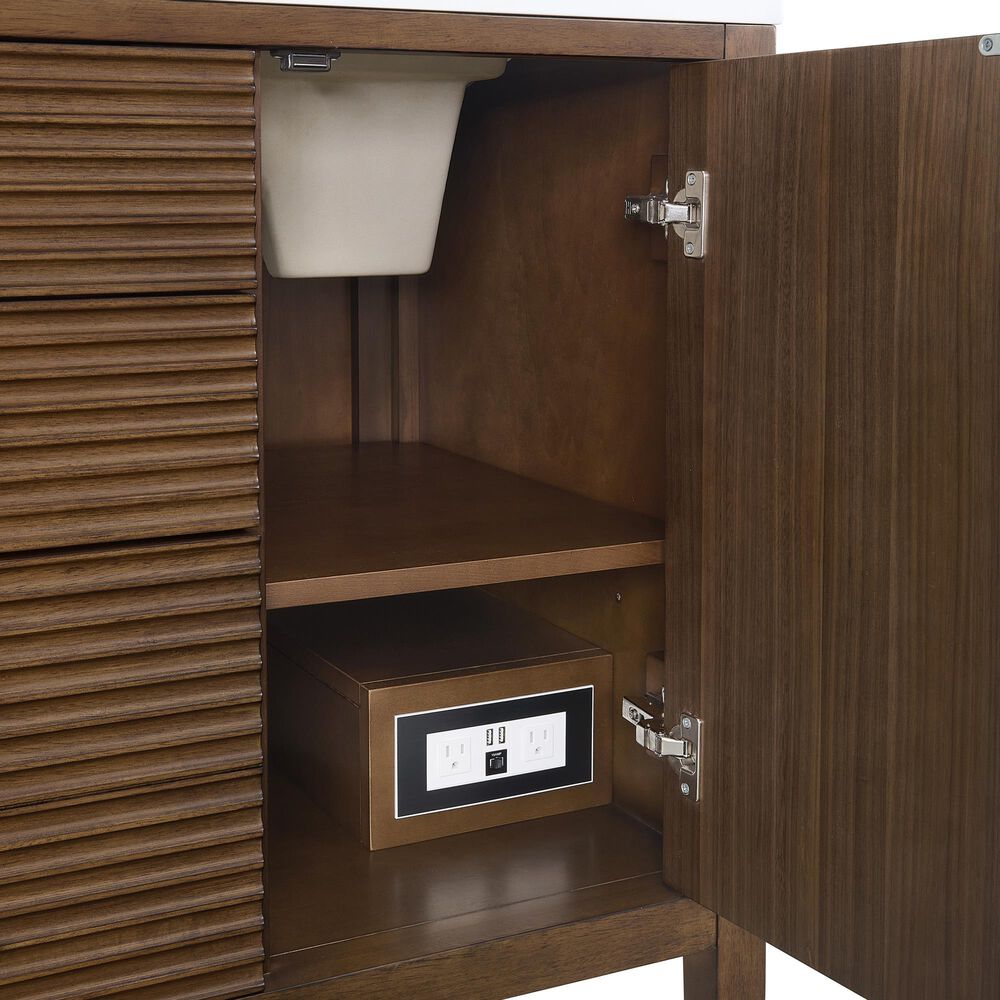 James Martin Vanities Myrrin 60&quot; Double Vanity in Mid Century Walnut with 3 cm Arctic Fall Solid Surface Top, , large
