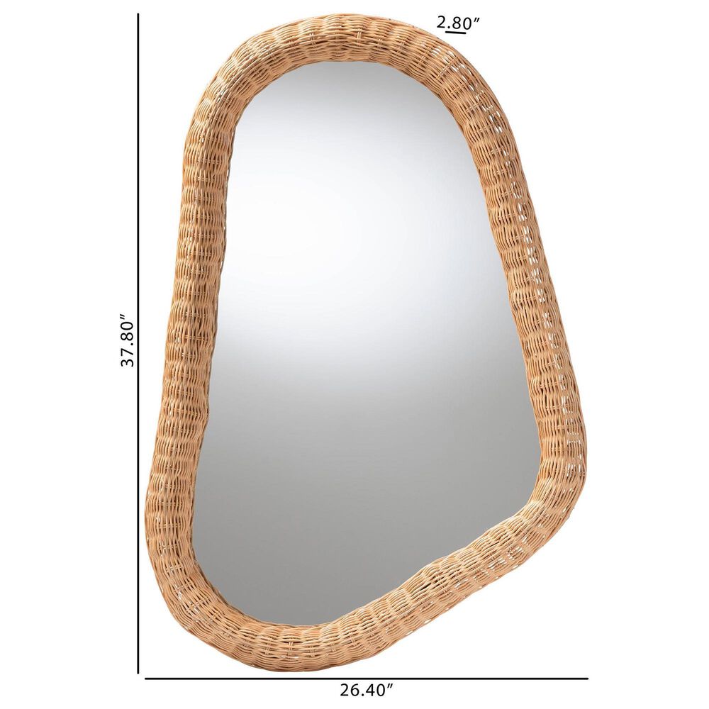 Baxton Studio Ulrica Irregular Shape Rattan Wall Mirror in Honey, , large