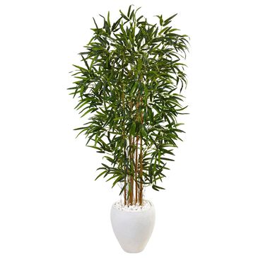 Nearly Natural Inc 5" Bamboo Tree with White Oval Planter in Green, , large
