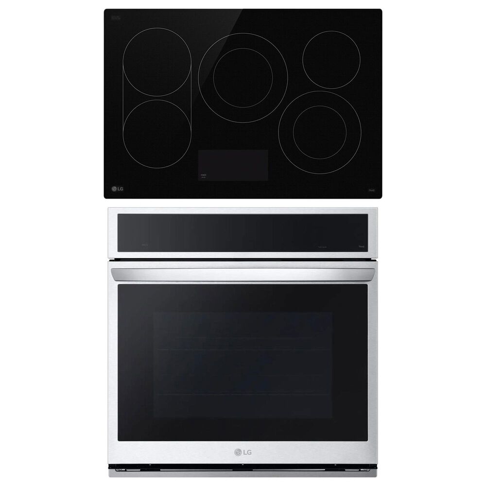 LG 2-Piece Kitchen Package with Print Proof Stainless Steel 4.7 Cu. Ft. Smart Single Wall Oven and Black 30" Electric Cooktop, , large