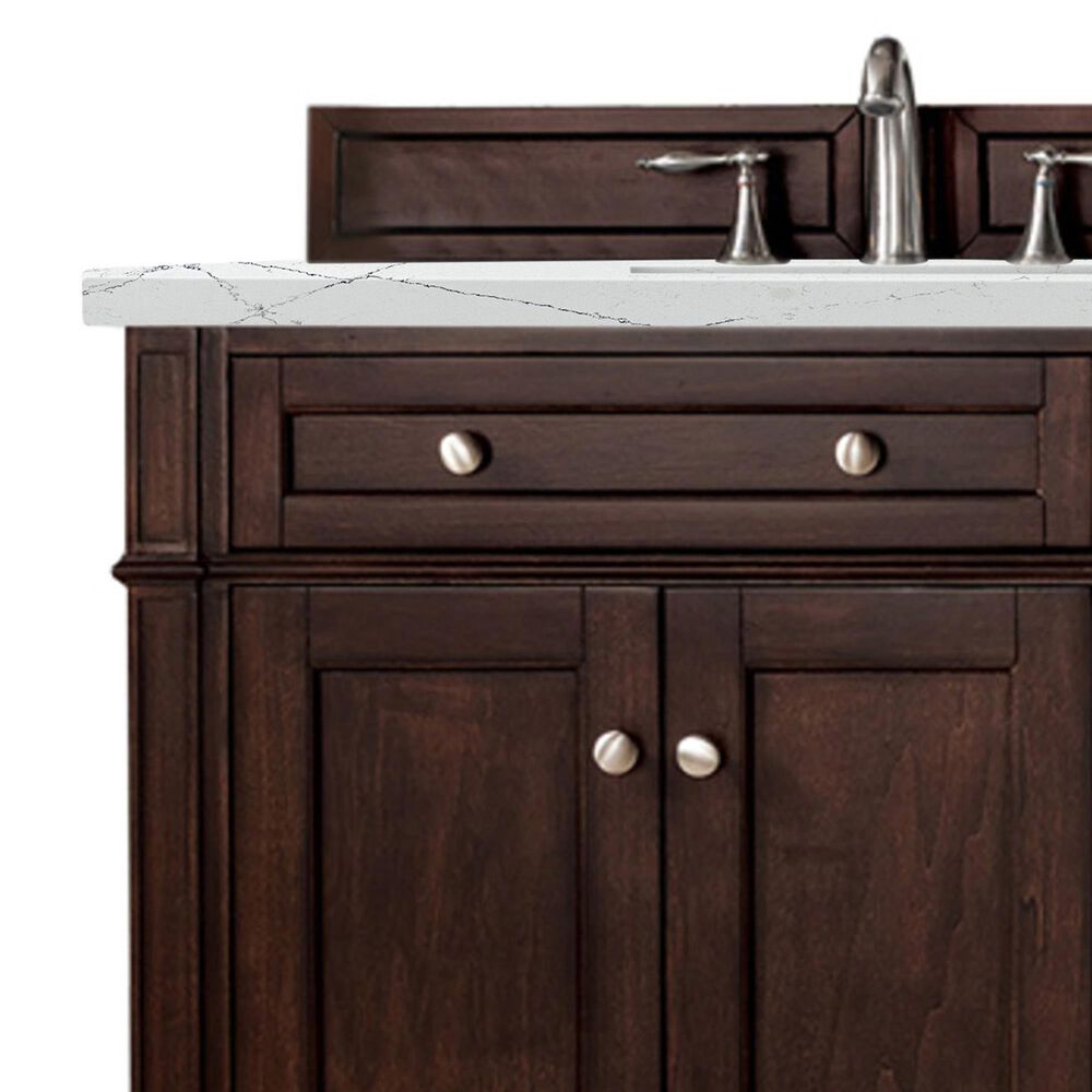 James Martin Vanities Brittany 72" Double Bathroom Vanity in Burnished Mahogany with 3 cm Parisien Bleu Silestone Top, Rectangular Sinks and FreePower Wireless Charger, , large