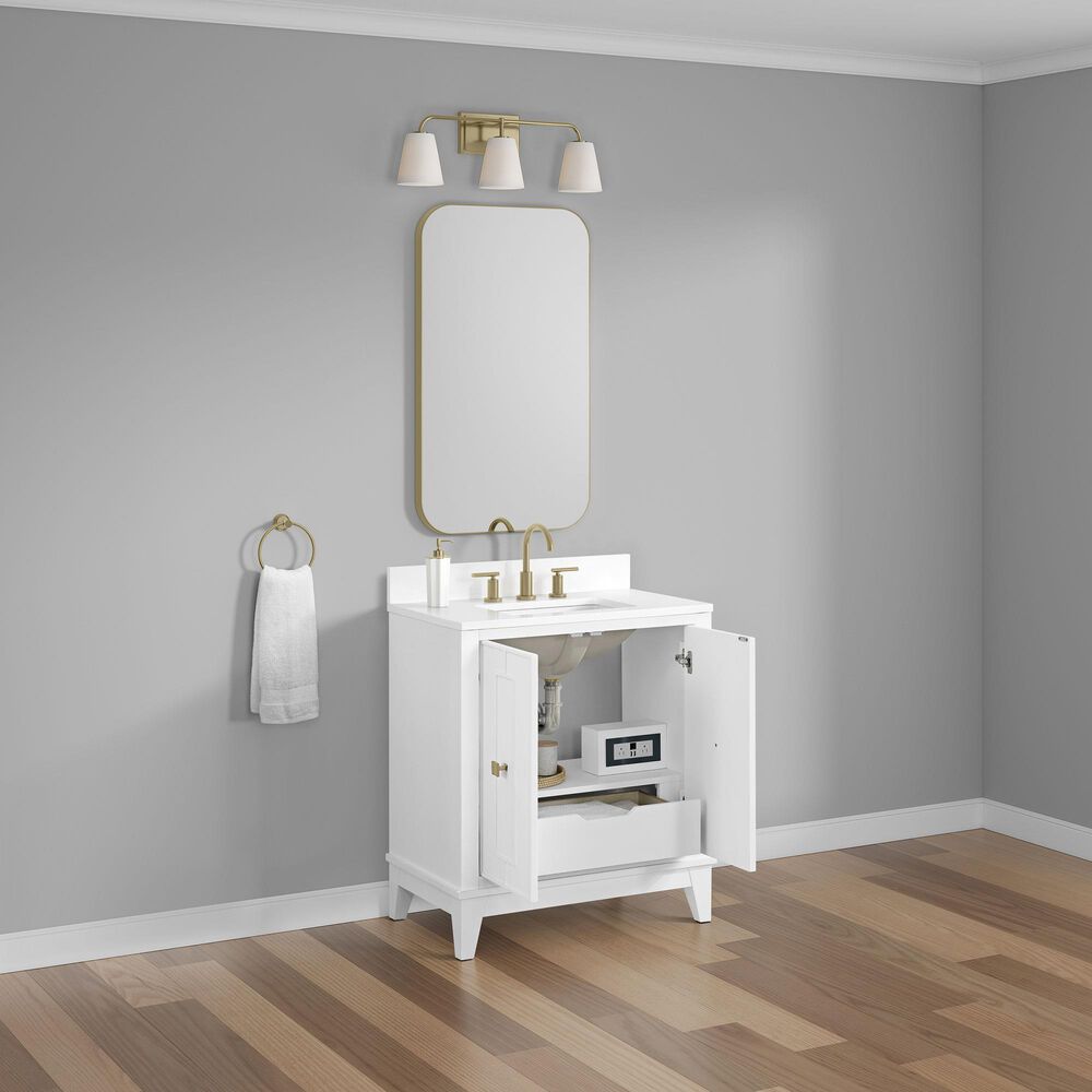 37B Kinsale 30" Single Bathroom Vanity Cabinet in Bright White with White Composite Stone Top and Backsplash, , large