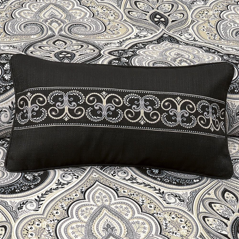 J. Queen New York Messina 12&quot; x 22&quot; Lumbar Pillow in Black and Sliver, , large