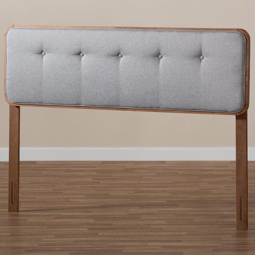 Baxton Studio Palina Queen Upholstered Headboard in Light Gray/Walnut, , large