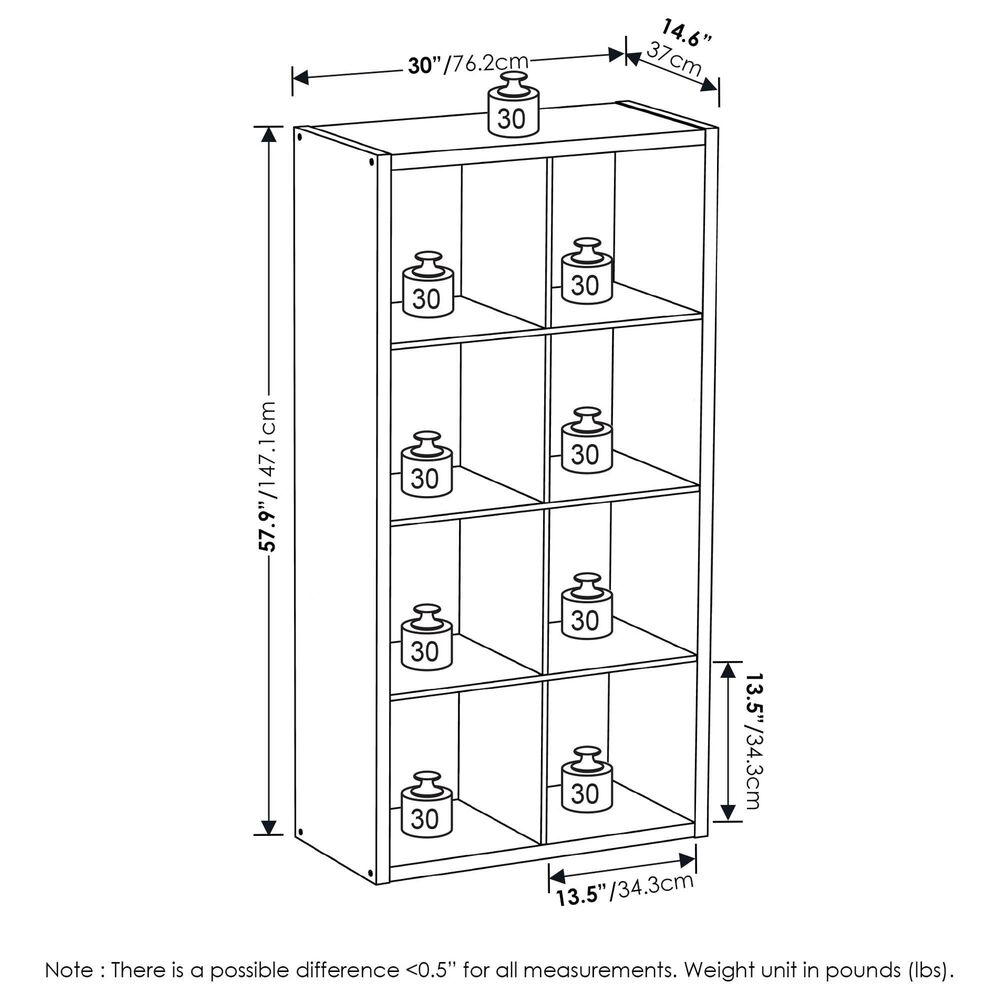HOMLUX 8-Cube Reversible Open Back Bookshelf in Light Grey, , large