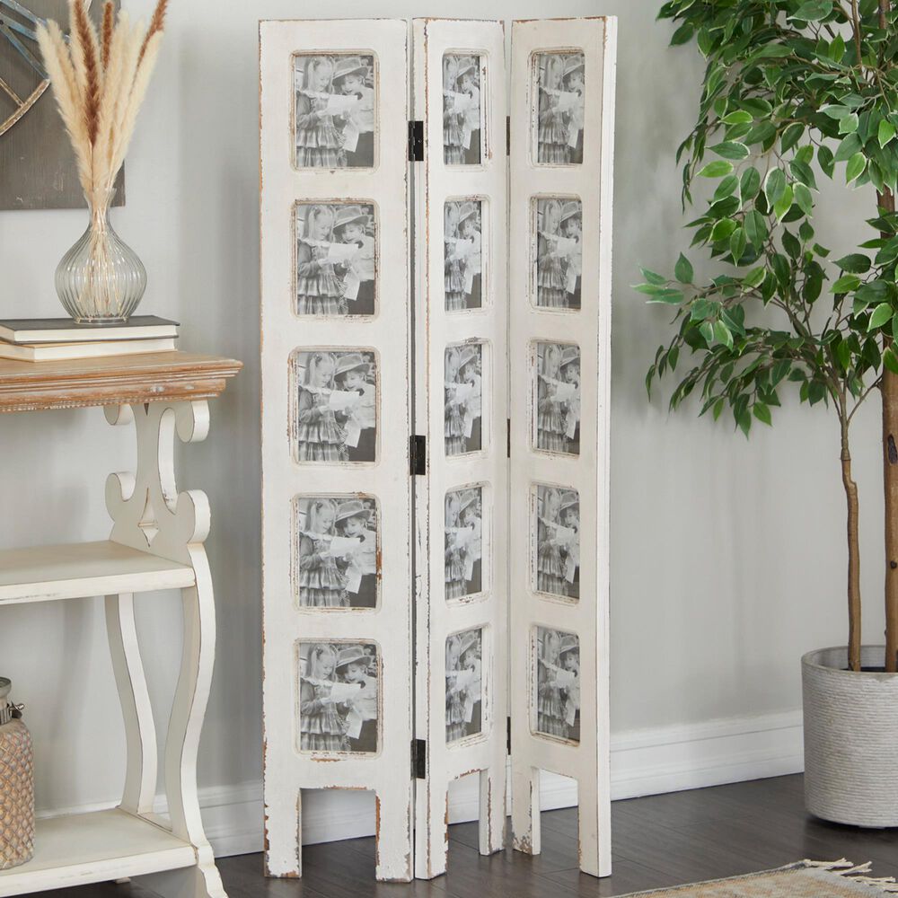 Maple and Jade Farmhouse Room Divider Screen in Distressed White, , large