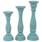 Maple and Jade Turned Pillar Decorative Candle Holder in Distressed Blue and Brown (Set of 3), , large