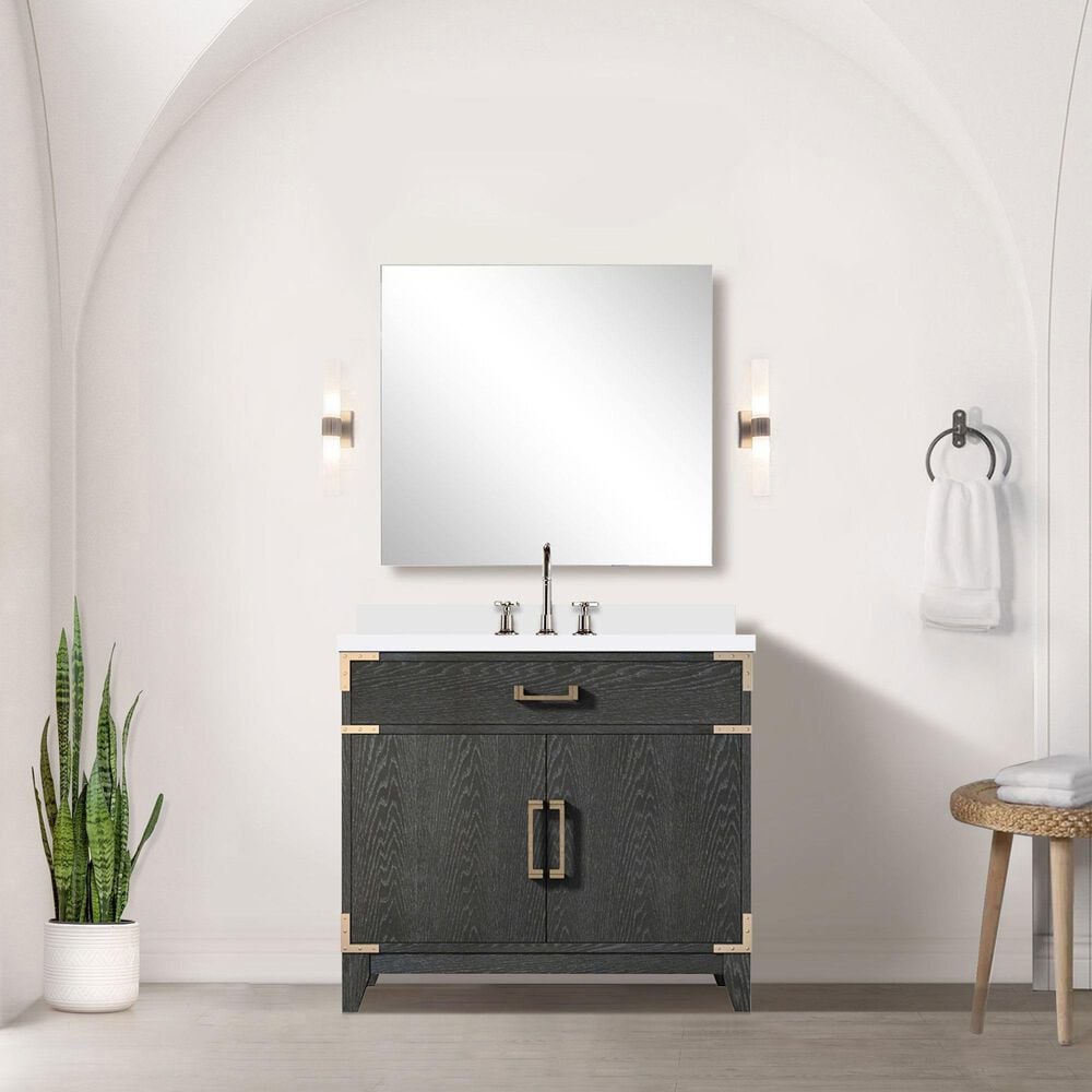 Lexora Home Laurel 36&quot; Single Bathroom Vanity in Black Oak with White Quartz Top and Rectangular Sink, , large