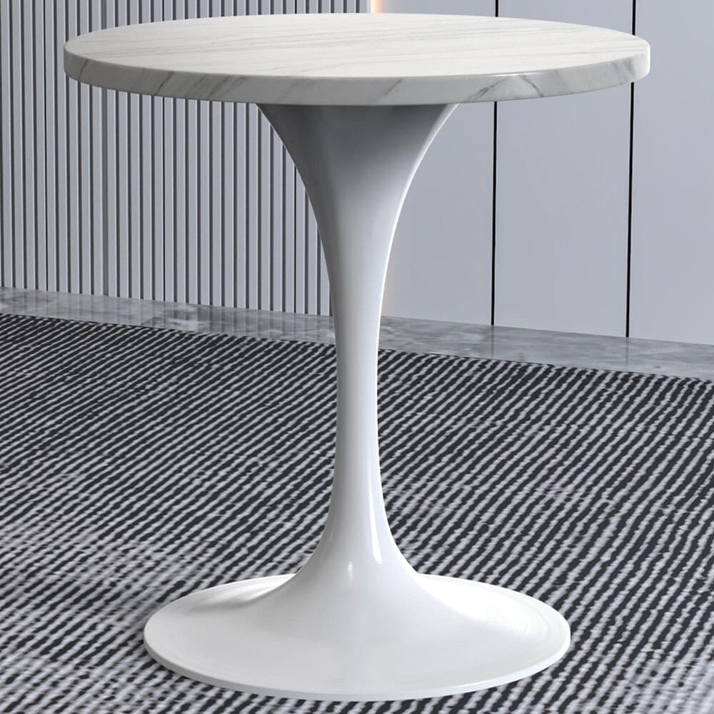 Leisuremod LeisureMod Verve Collection 27 Round Dining Table, White Base with Sintered Stone White Top, , large