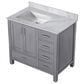 Lexora Home Jacques 36" Left Offset Single Bathroom Vanity in Distressed Grey with 2 cm White Carrara Marble Top and Rectangular Sink, , large