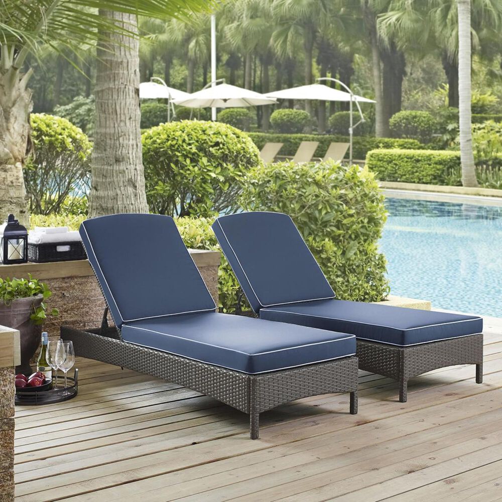 Crosley Furniture Palm Harbor Outdoor Wicker Chaise Lounge in Navy