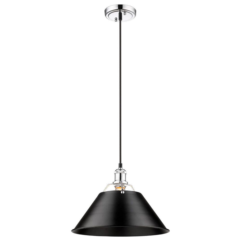 Golden Lighting Orwell 1-Light Wide Large Pendant with Matte Black Shade in Chrome, , large