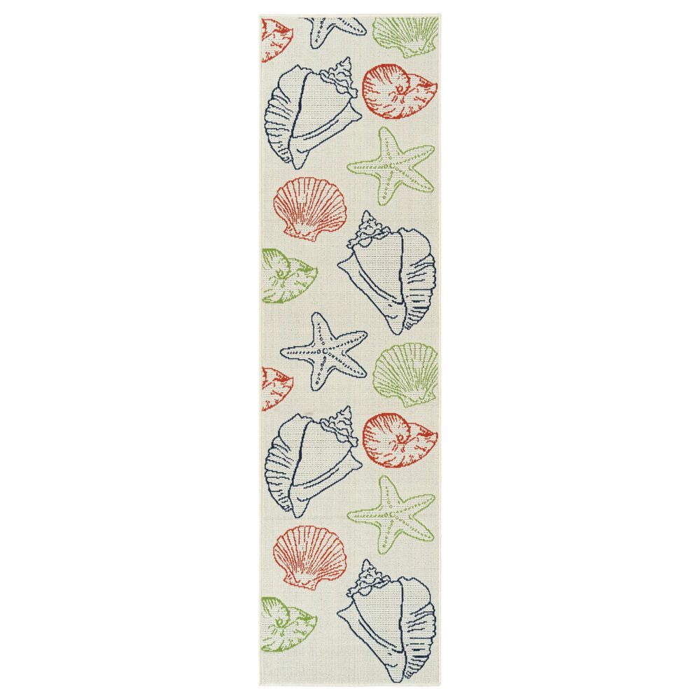 Kaleen Rugs Amalie 2"2" x 8" Ivory, Navy, Lime Green and Tangerine Indoor/Outdoor Runner, , large