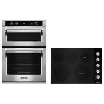 KitchenAid 2-Piece Kitchen Package with 30" Combination Wall Oven and Electric Cooktop in Stainless Steel and Black, , large