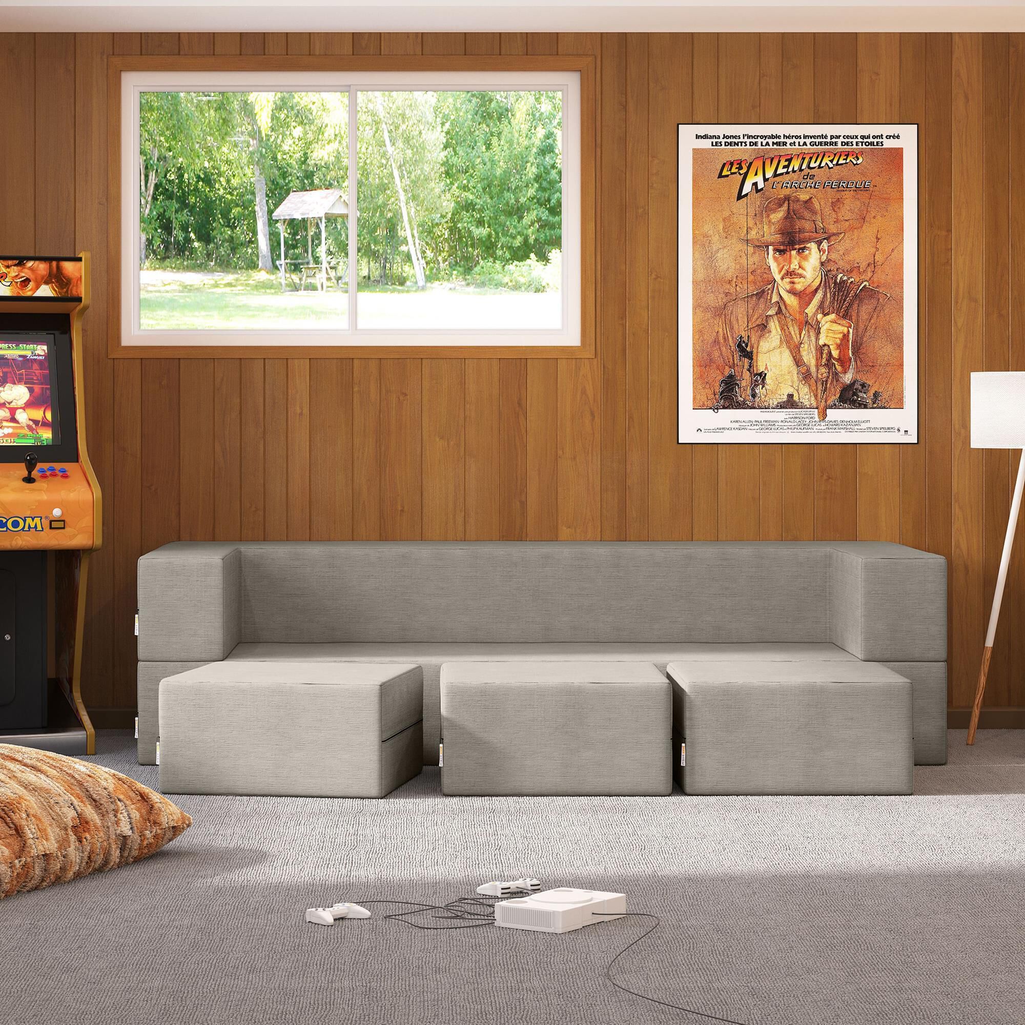 Jaxx Zipline 3-Piece Stationary Convertible Sleeper Sofa in Grey