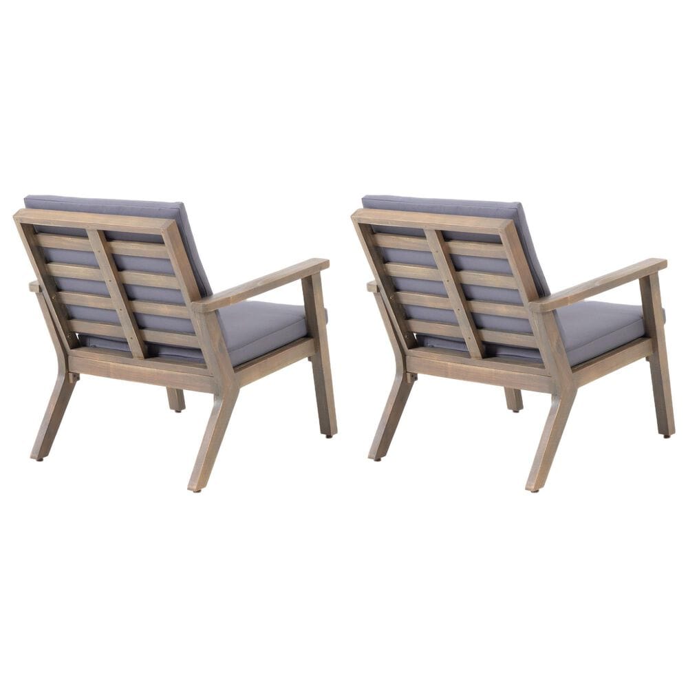 Hearth and Haven Outdoor Acacia Wood Chairs with Open Slatted Backrest and Water-Resistant Cushions in Dark Gray (Set of 2), , large