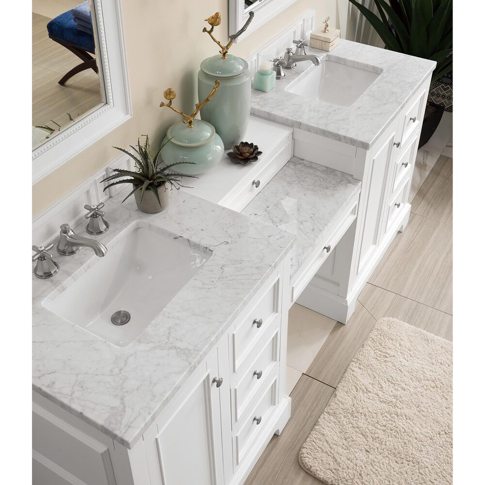 James Martin Vanities De Soto 82" Double Bathroom Vanity in Bright White with 3 cm Carrara White Marble Top, , large