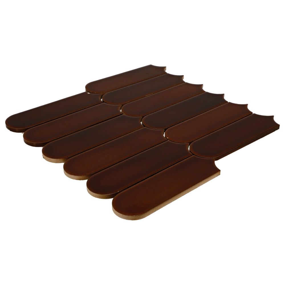 Dal-Tile Artefino Vintage Jasper 2" x 6" Fish Scale on 12" x 13" Porcelain Mosaic Sheet, , large