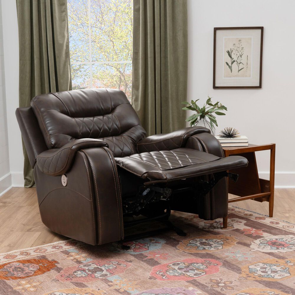 Linon Home Decor Barrett Power Glider Recliner in Rich Brown, , large