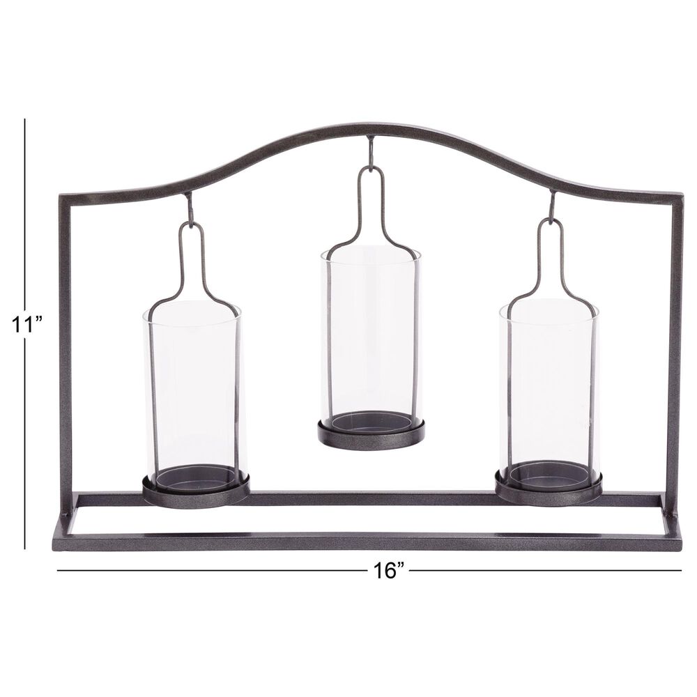 Maple and Jade 11&quot; Industrial Candle Holder with 3 Suspended Candle Plates in Black, , large