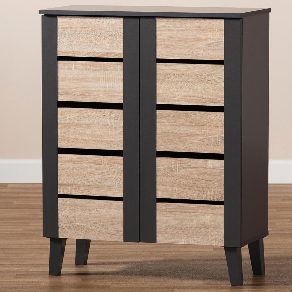 Baxton Studio Melle 2-Door Entryway Shoe Storage Cabinet in Oak/Gray, , large
