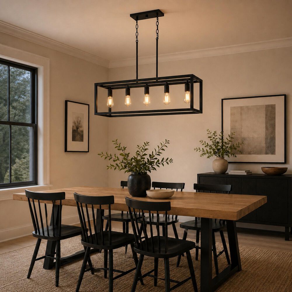 Vaxcel Pratt 5-Light Linear Chandelier in Matte Black, , large