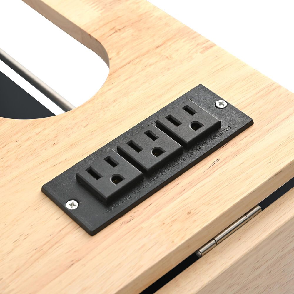 HOMLUX Kitchen Island with Power Outlet and Drop Leaf in Black, , large