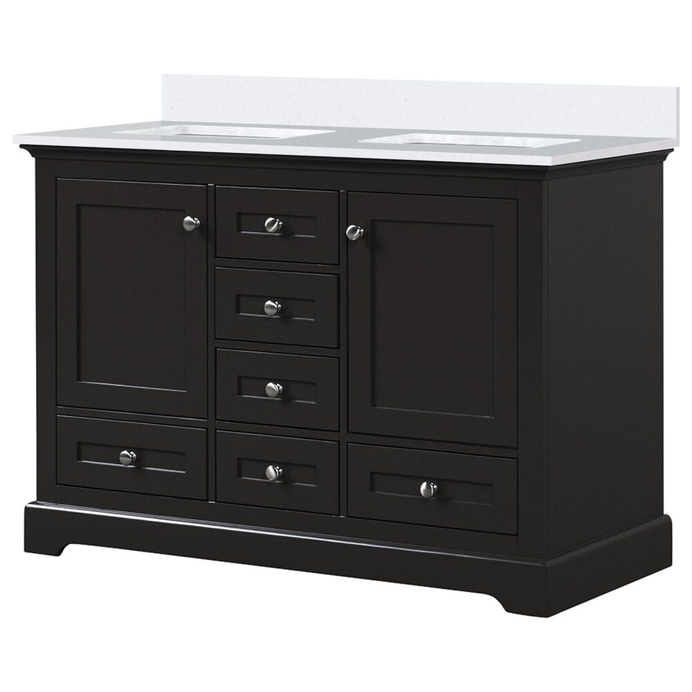 Lexora Home Dukes 48" Double Bathroom Vanity in Espresso with 2 cm White Quartz Top and Rectangular Sinks, , large