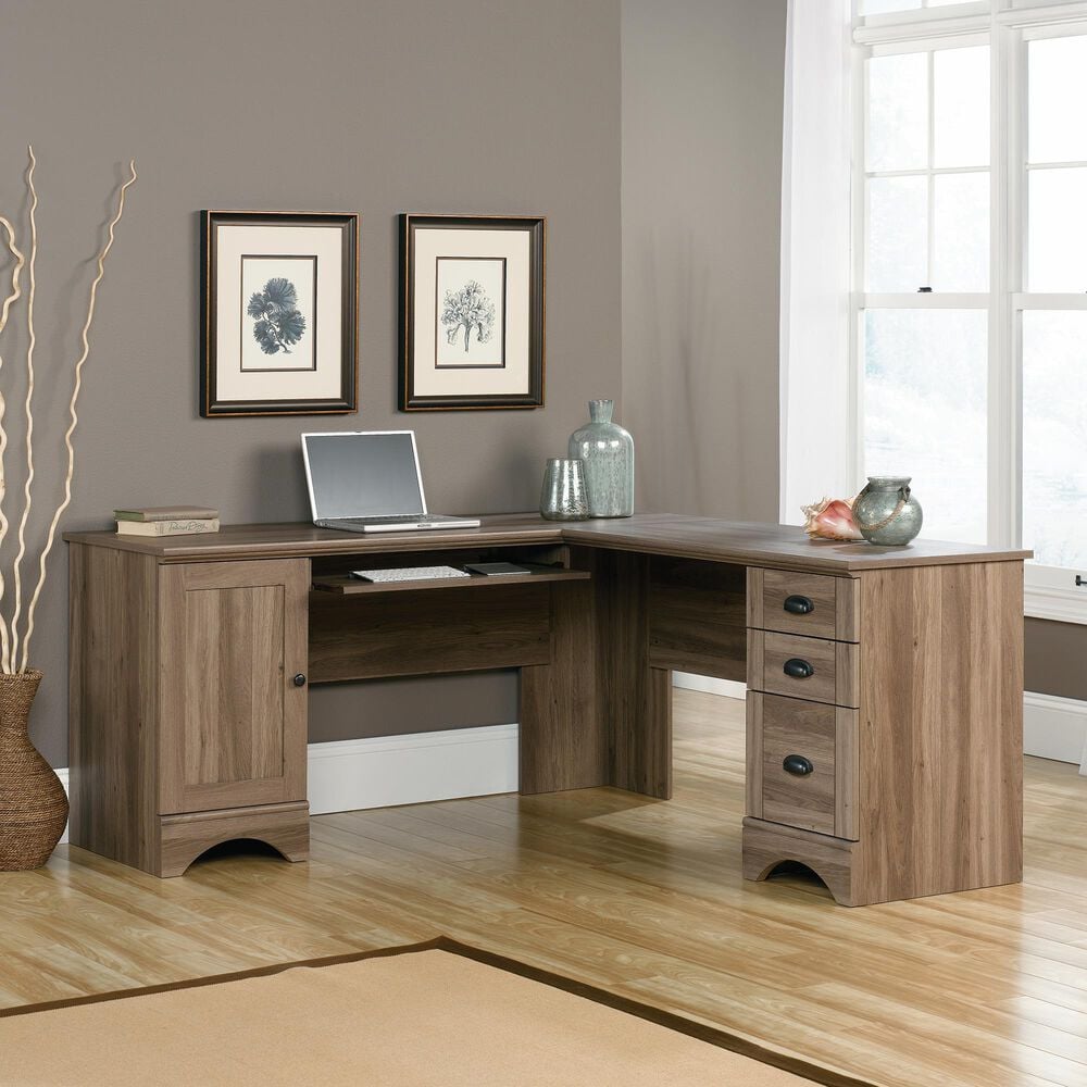 Sauder Harbor View Corner Computer Desk in Salt Oak, , large