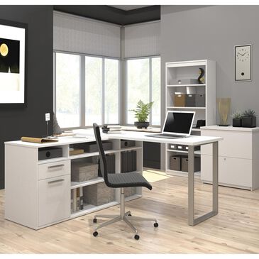 Bestar Solay L-Shaped Desk With Lateral File And Bookcase In White, , large