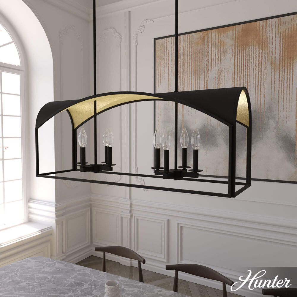 Hunter Dukestown 8-Light Linear Chandelier in Natural Iron and Gold Leaf, , large