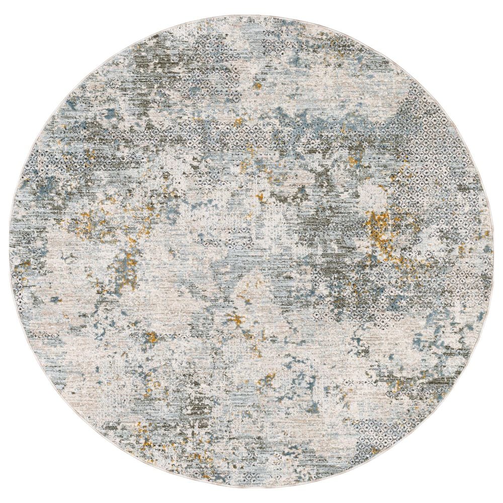 Surya Dresden Dusty Sage, Taupe, Off-White, Deep Teal, Ink Blue, Light Gray and Mustard 5"3" Round Area Rug, , large