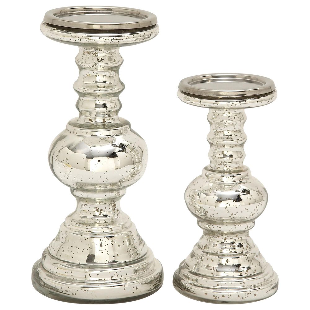 Maple and Jade Glass Traditional Candleholder in Silver (Set of 2), , large