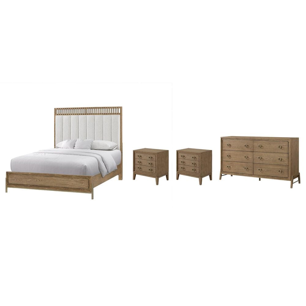 Sterling Timber Elure King Upholstered and Strap Panel Bed with Dresser and 2 Nightstands in Latte, , large