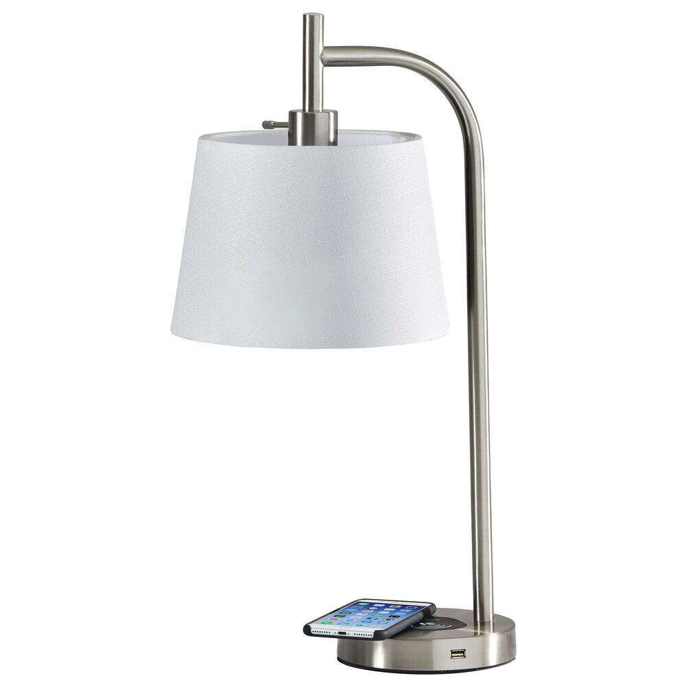 Adesso Drake Charge Table Lamp in Brushed Steel, , large