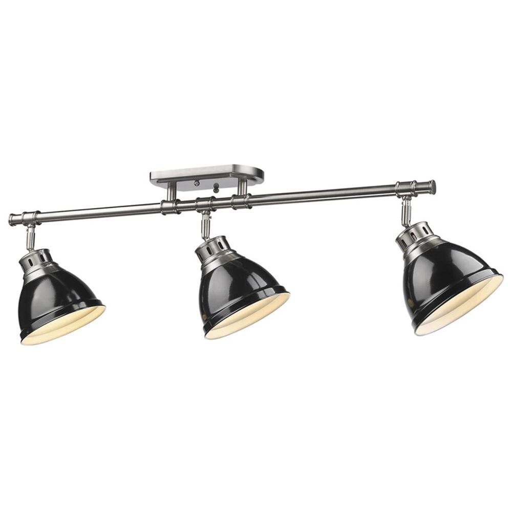 Golden Lighting Duncan 3-Light Semi-Flush - Track-Light in Pewter with Black Shades, , large